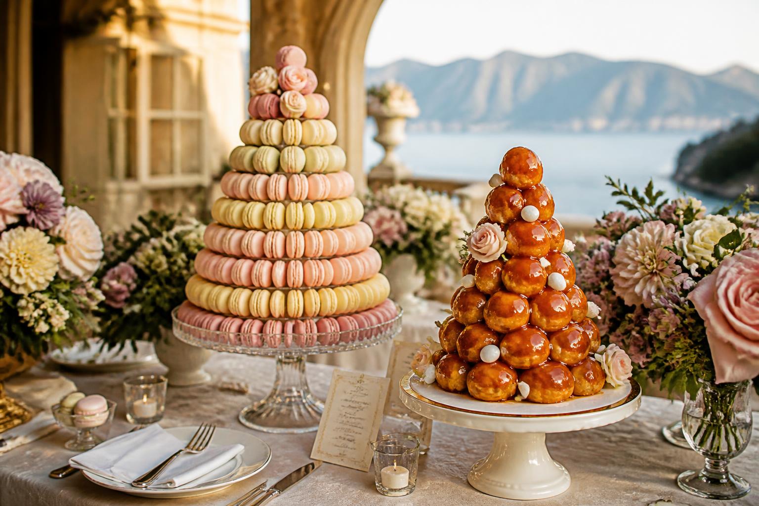 Torre de macarons y croquembouche — la alternativa francesa a una sola tarta