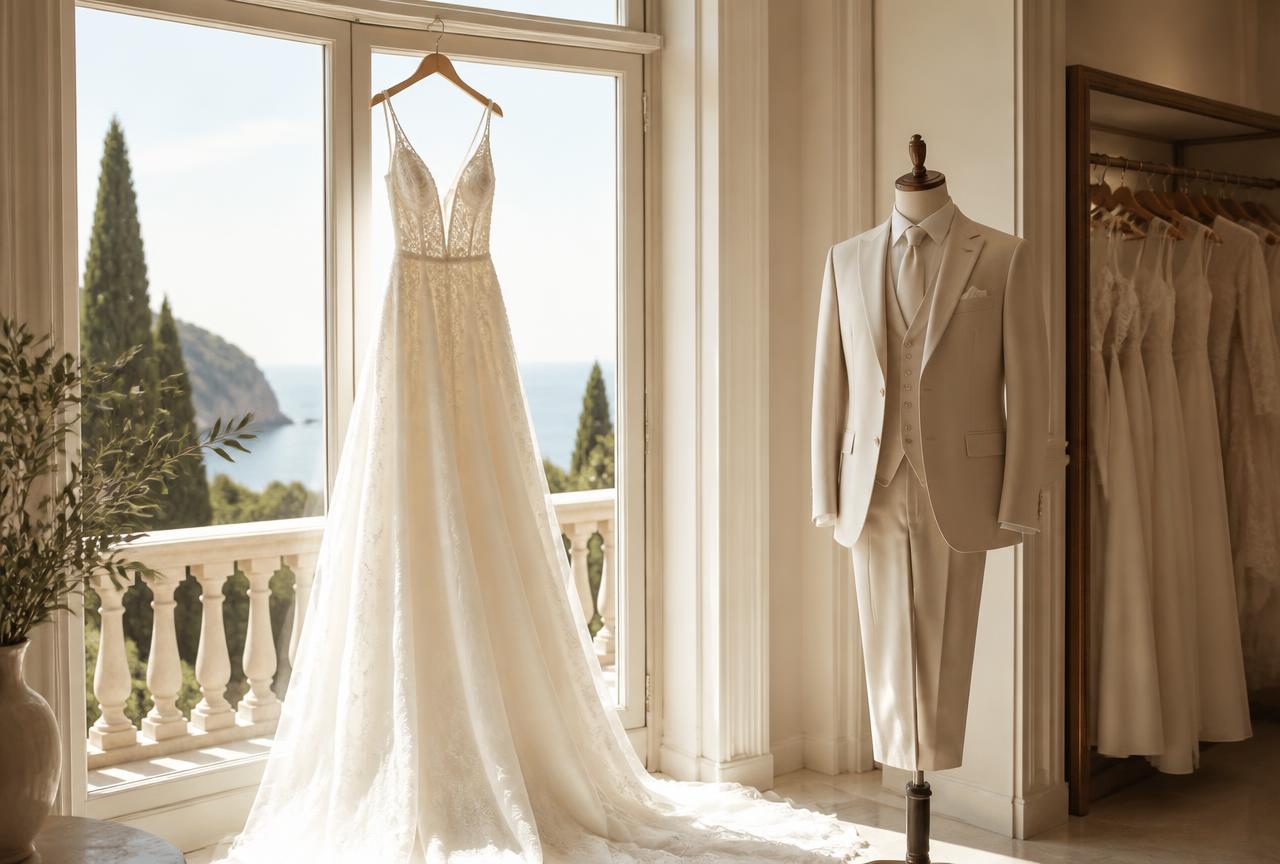 Wedding dress and groom attire in Gibraltar